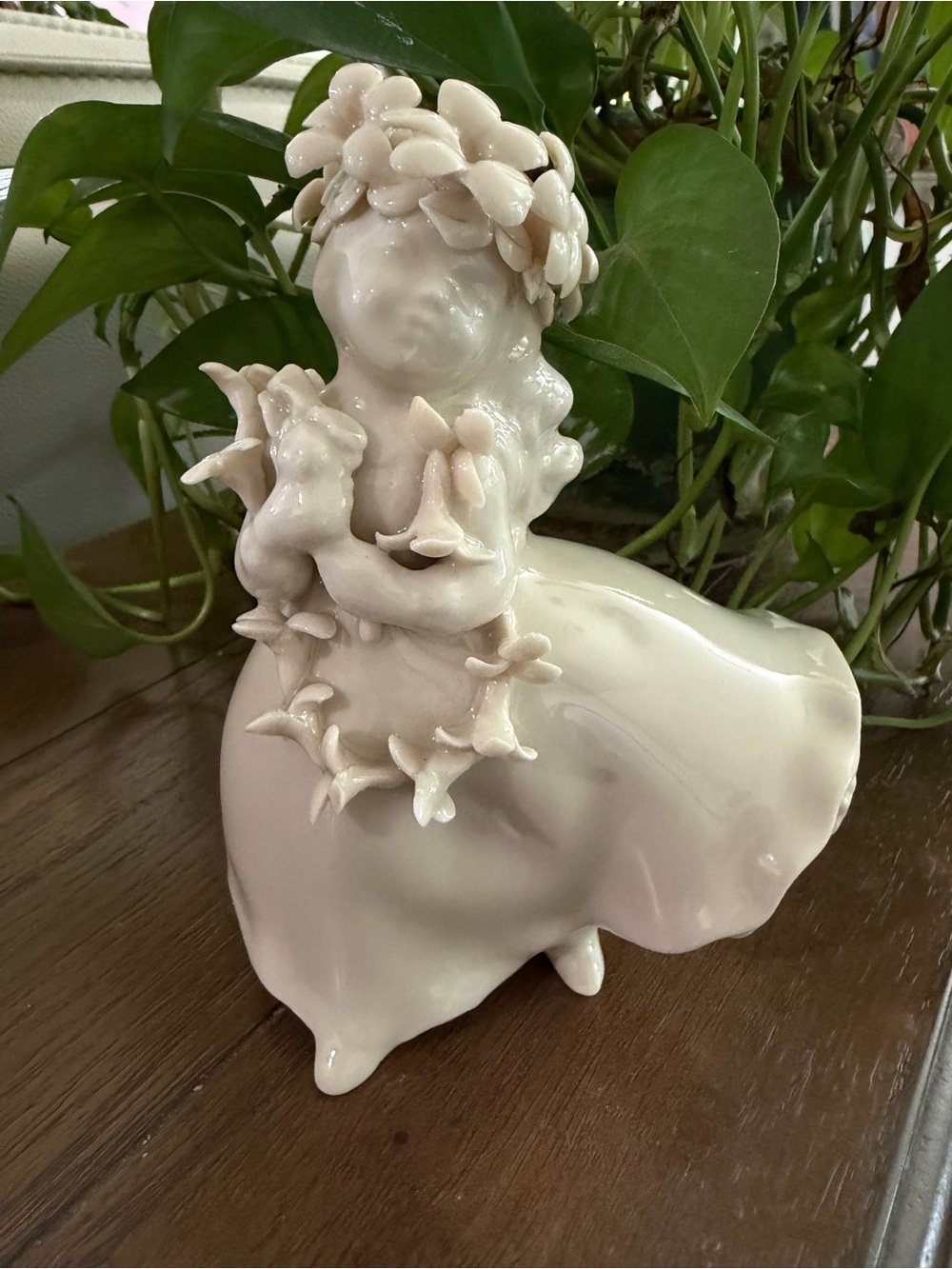 Adorable Ceramic Hawaiin Hula Girl Figurine - Cream by Dorothy Okumoto